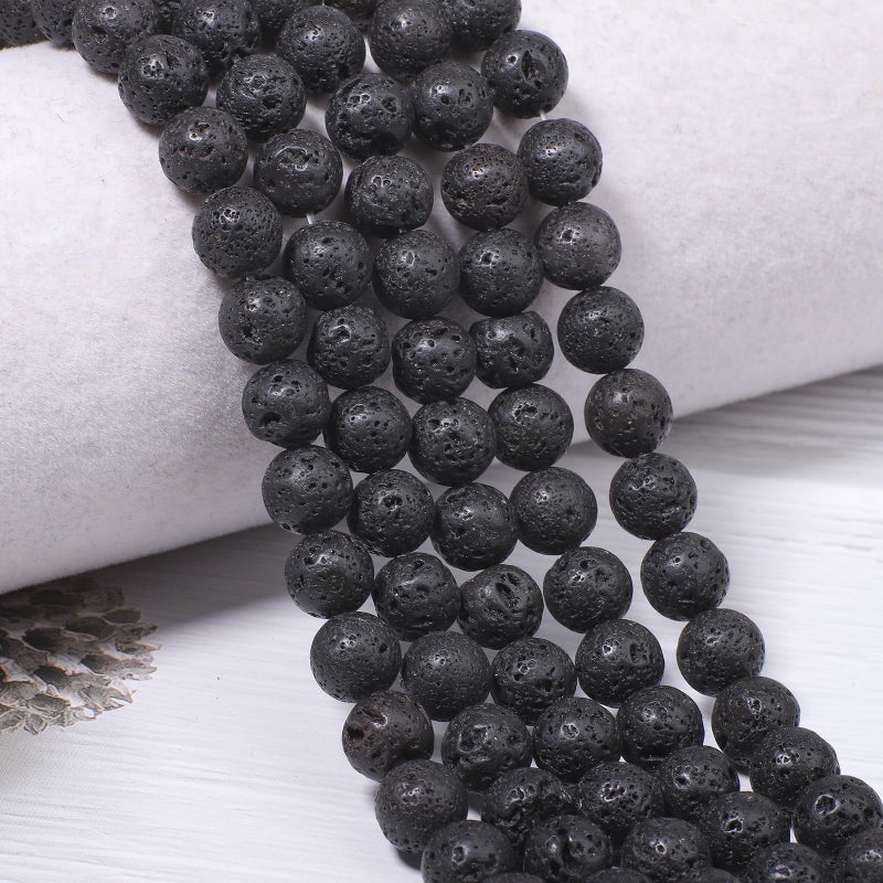 NITOPUPU 200Pcs 4mm Natural Black Volcanic Lava Gemstone Beads Round Loose Stone Beads for Jewerly Making with Crystal Stretch Cord - Image 3